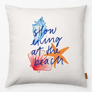 Kissen Slow living at the Beach blau