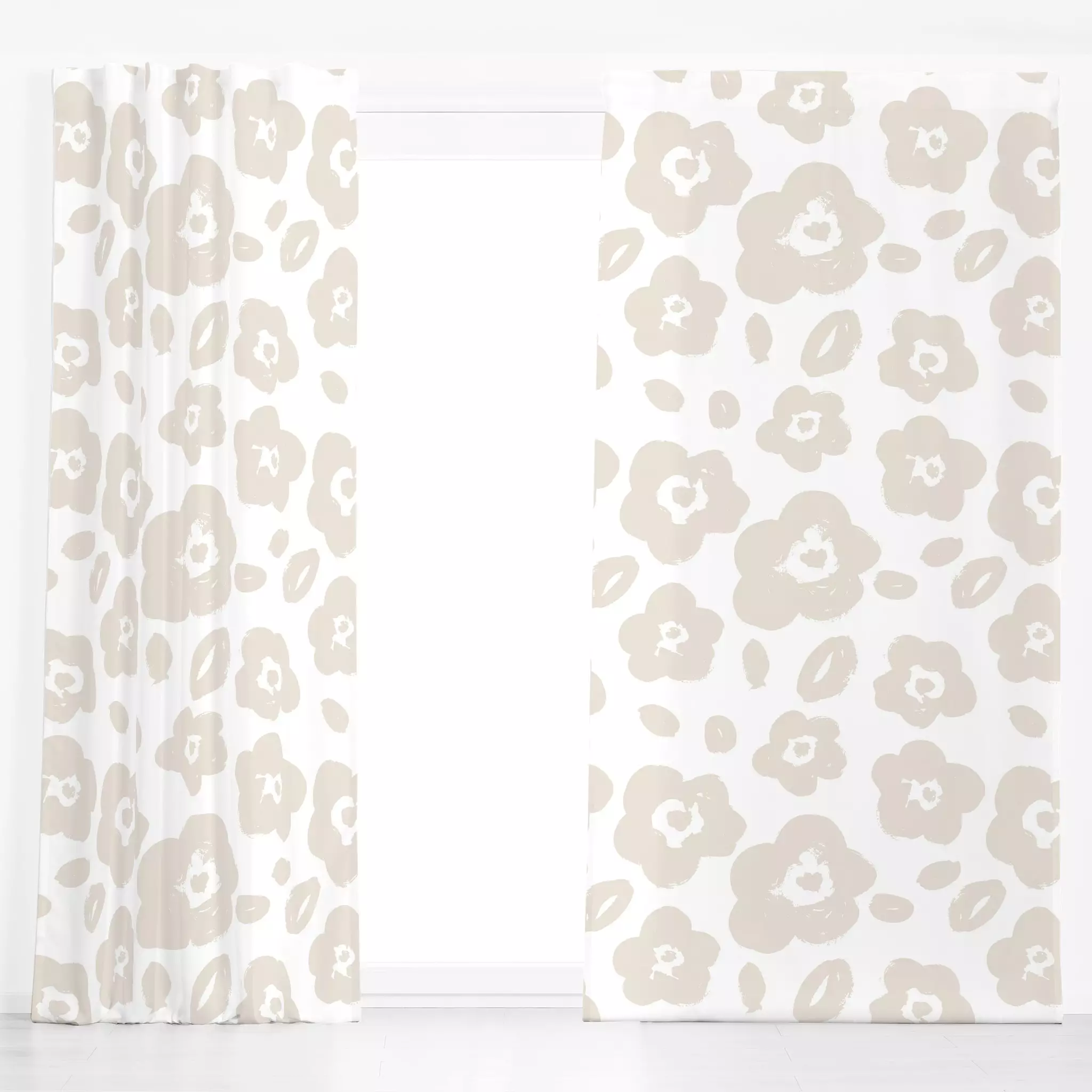 Dekovorhang BASIC PATTERN NO20 - Blumen & Florales, Symbole & Muster - von „Kruth Design"; Muster, Blumen, beige, Weiss, sch...