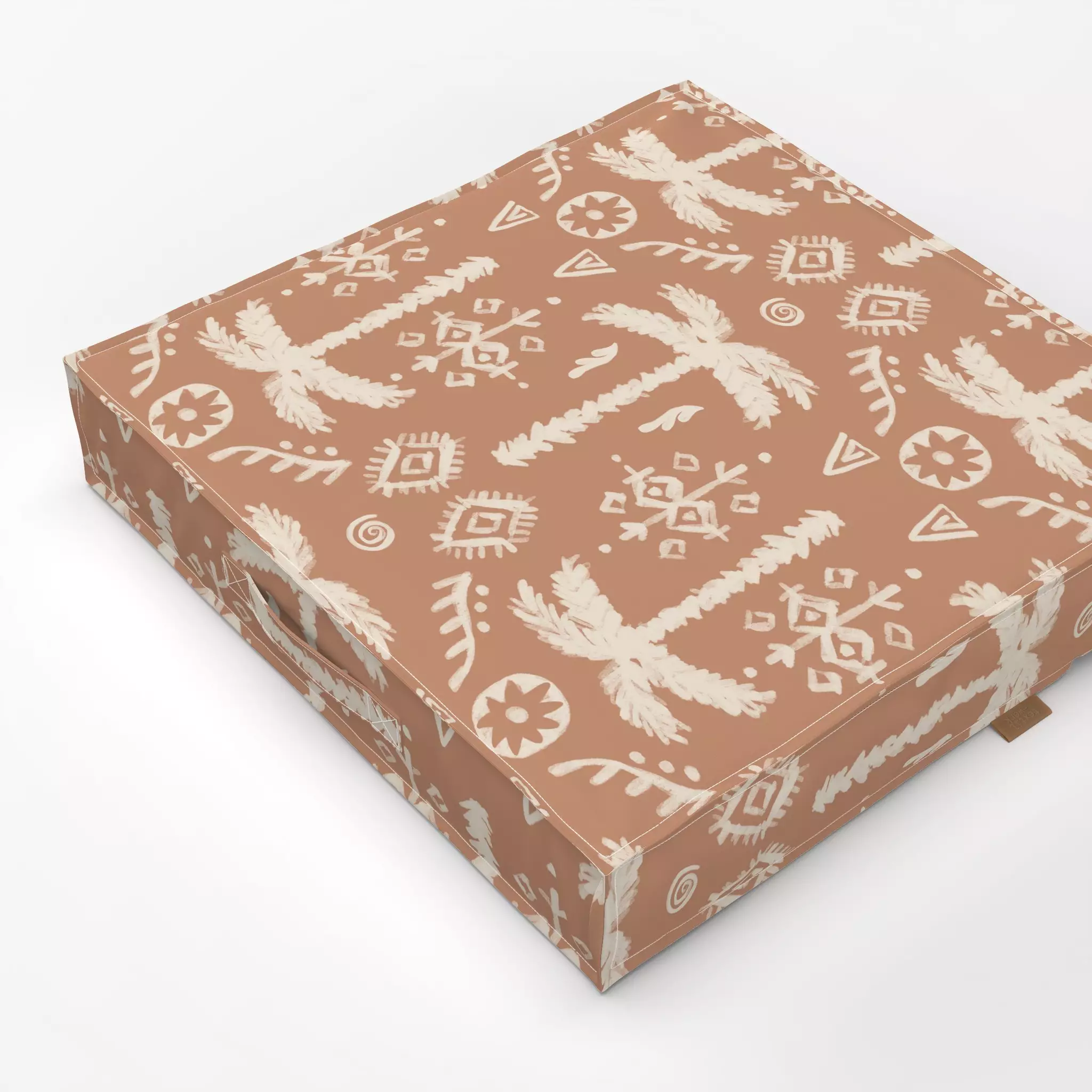 Bodenkissen PALM ETHNO IKAT Braun - Sommer, Symbole & Muster - von „Kruth Design"; Palmen, Garten, Sommer, Ethno, outdoor, G...