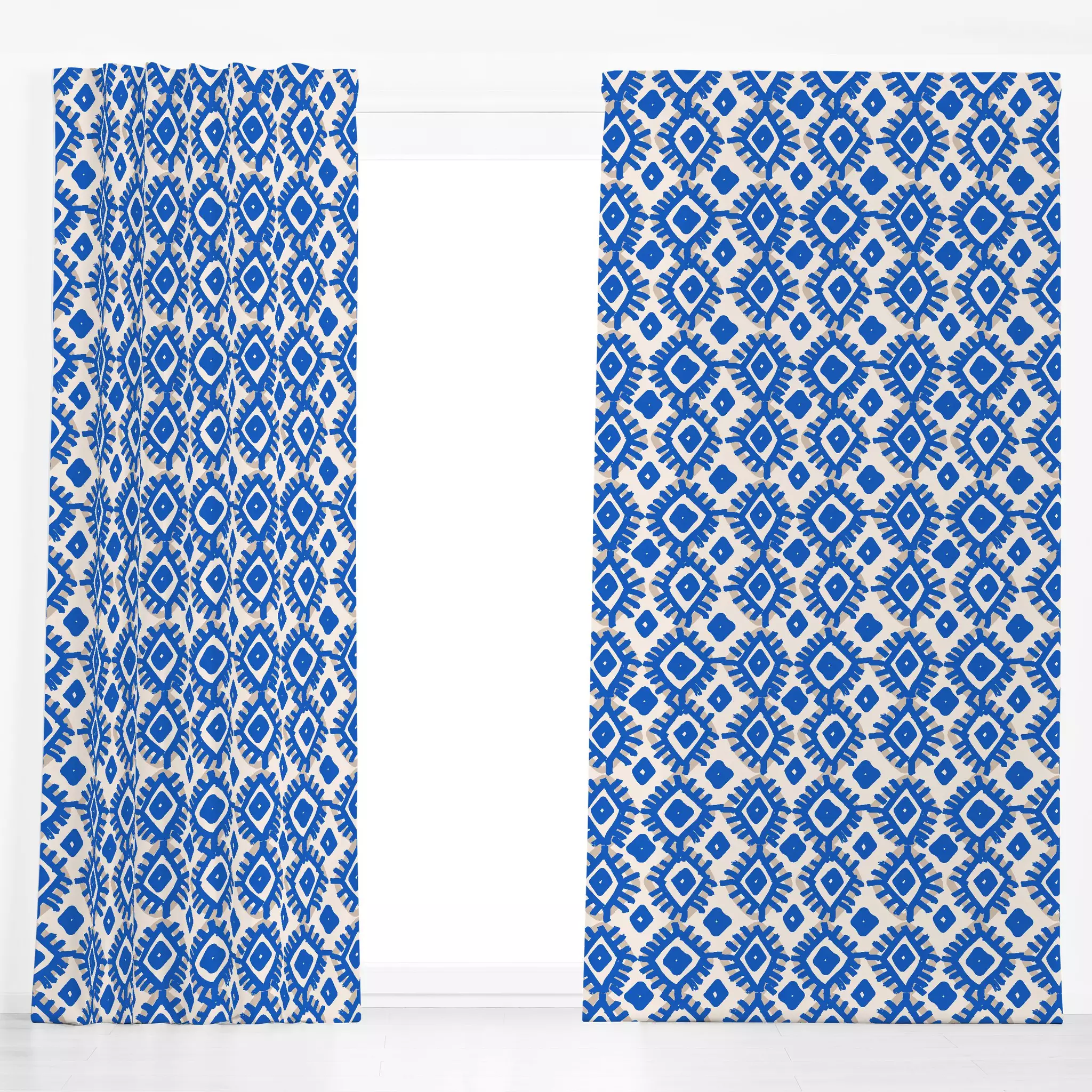 Dekovorhang Allover Raute - Symbole & Muster - von „Kruth Design"; Muster, Blaugrau, Garten, beige, Sommer, Urlaub, Raute, S...