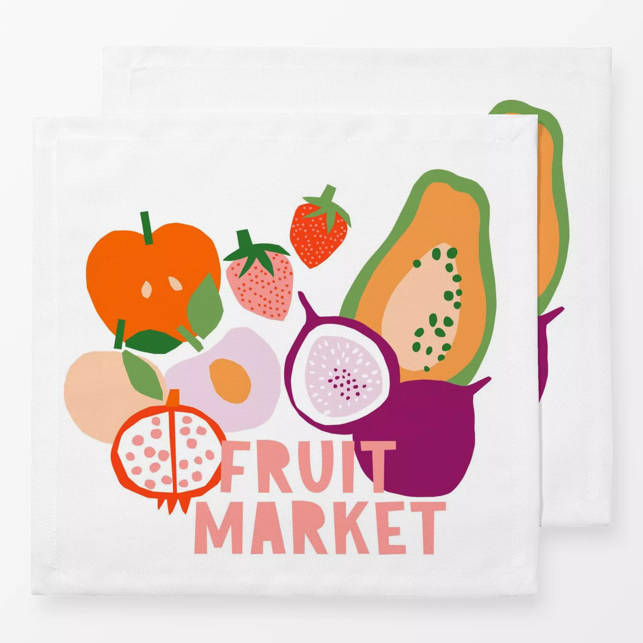 Servietten Fruit market - von „Lisa Jasmin Bauer"; Papaya, Frucht, Obst, Granatapfel, Erdbeeren, Apfel, Pfirsich, Sommerlich...