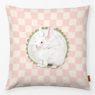 Kissen weißer Osterhase kariert rosa