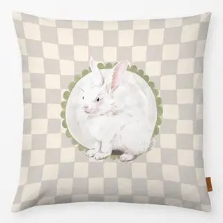 Kissen weißer Osterhase kariert beige