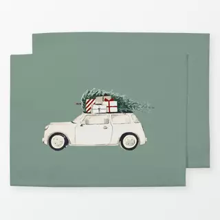 Tischset Weihnachtsauto granite green