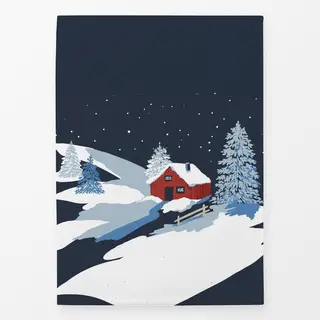 Geschirrtücher Winter Berghütte Nacht blau