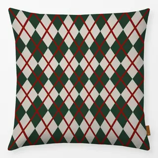 Kissen Argyle Muster dunkel grün rot