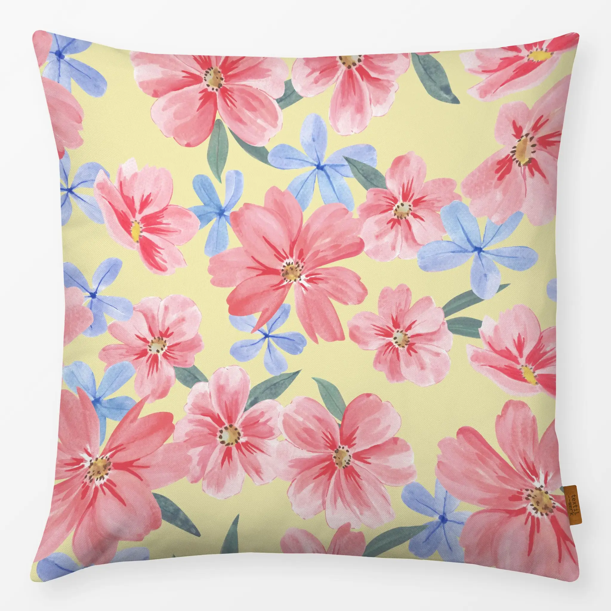 Kissen Happy Flowers gelb - Blumen & Florales, Frühling, Sommer - von „Katrin Graff"; Papaya, Blumen, Garten, landhaus, farb...