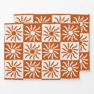 Tischset orange sun checkers