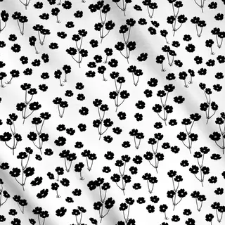 Meterware Blumenwiese schwarz weiß