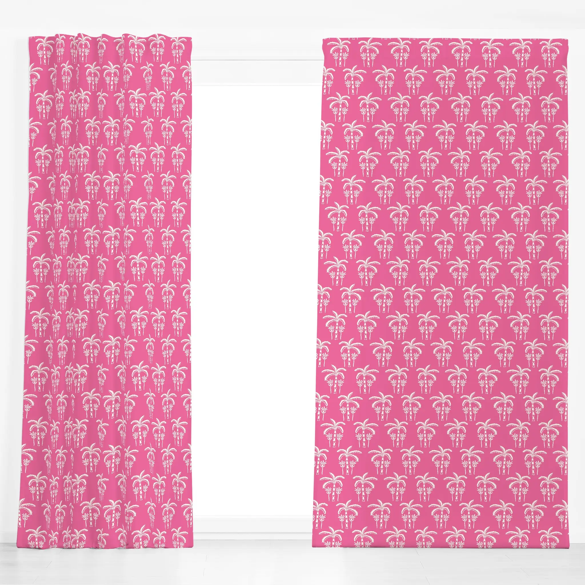 Dekovorhang Palmtree Trio Pink - Sommer, Symbole & Muster, Pflanzen & Botanik - von „Patries Elisabeth"; Palmen, tropisch, t...