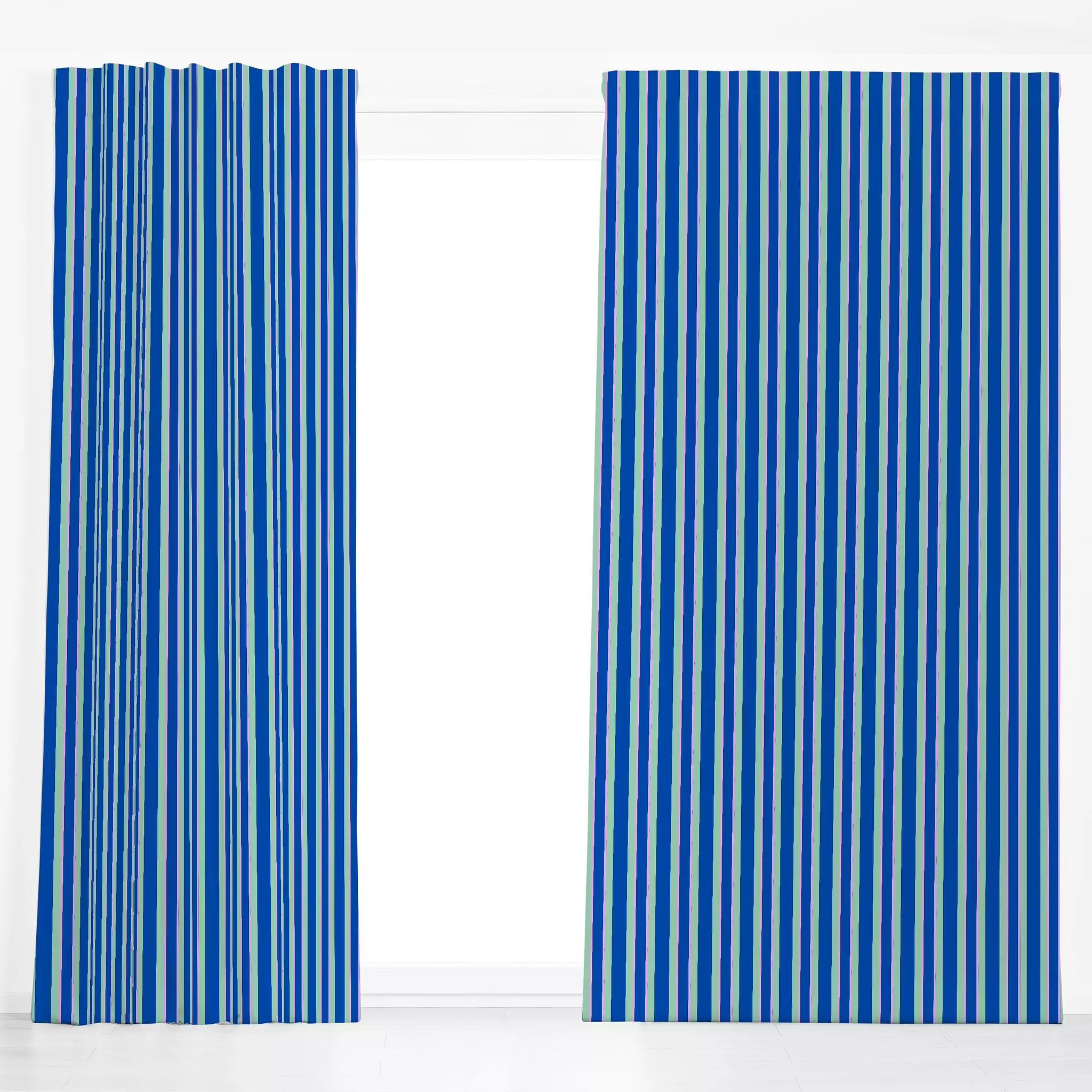 Dekovorhang Blue Hairline Stripes - Symbole & Muster - von „Patries Elisabeth"; pink, stripes, blue, Streifenmuster, sommerd...