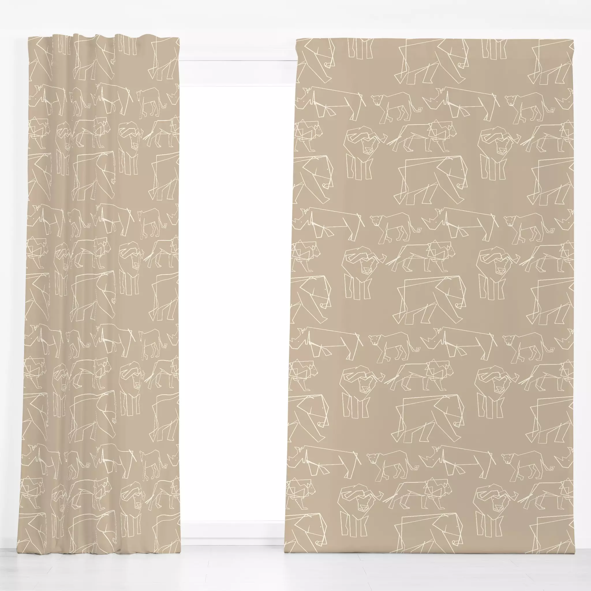 Dekovorhang Big Five beige - Kinderzimmer & Motive für Kinder, Tiere - von „Julia Schumacher"; Elefant, Löwe, Minimalismus, ...
