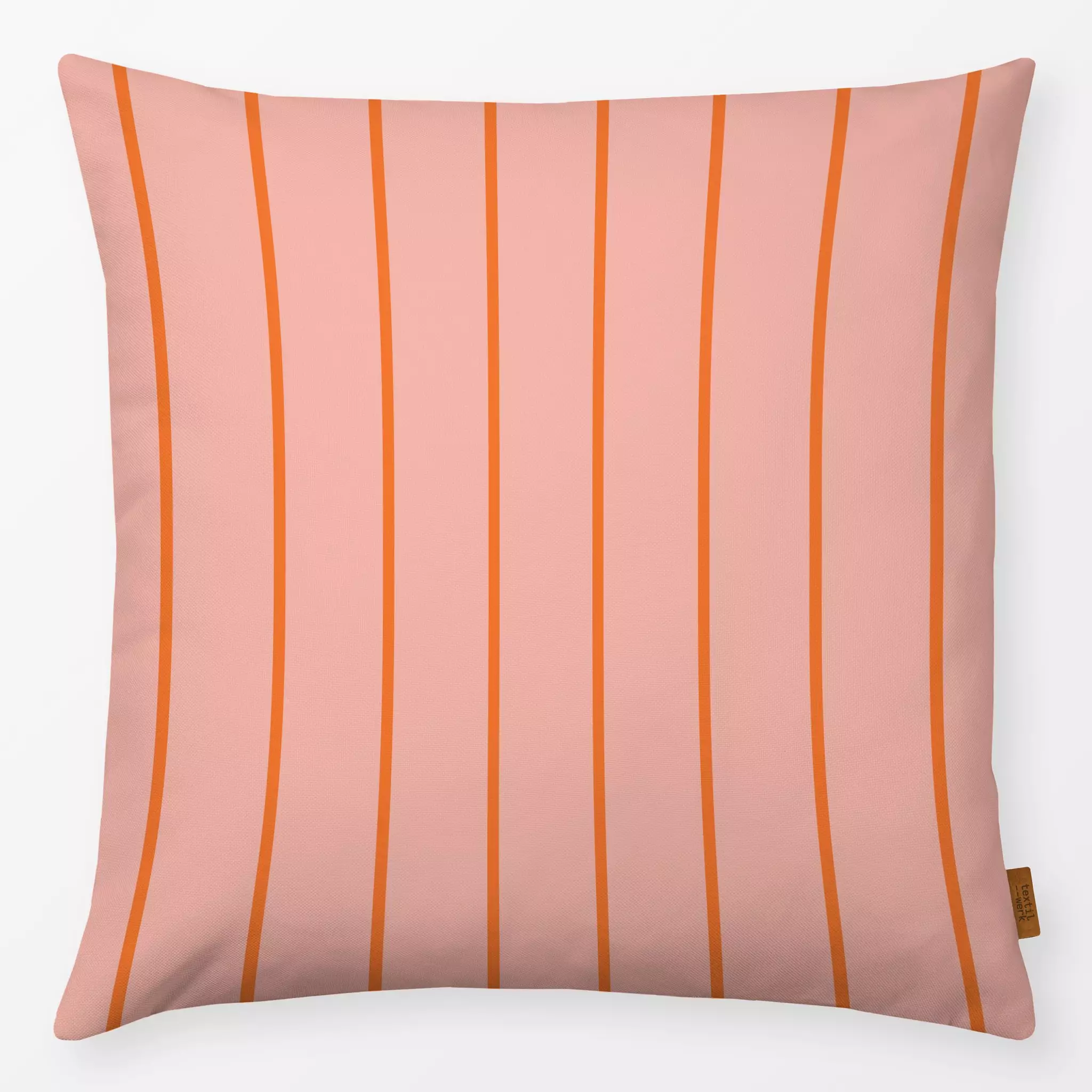 Kissen I love my bed stripes - Symbole & Muster - von „Julia Schumacher"; rosa, Orange, gestreift, lachs, vertikal, Streifen...