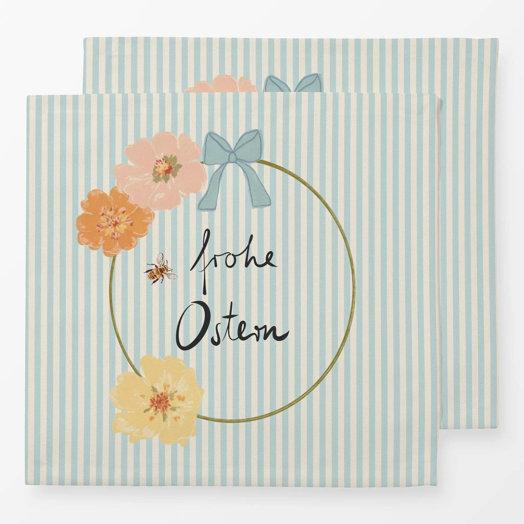 Servietten Frohe Ostern Blumenkranz - Frühling, Ostern - von „Julia Schumacher"; Streifen, landhaus, schleife, Pastell, Frue...