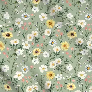 Meterware Wild Flowers Blossoms Green
