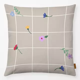 Kissen Karo Blüten bunt beige