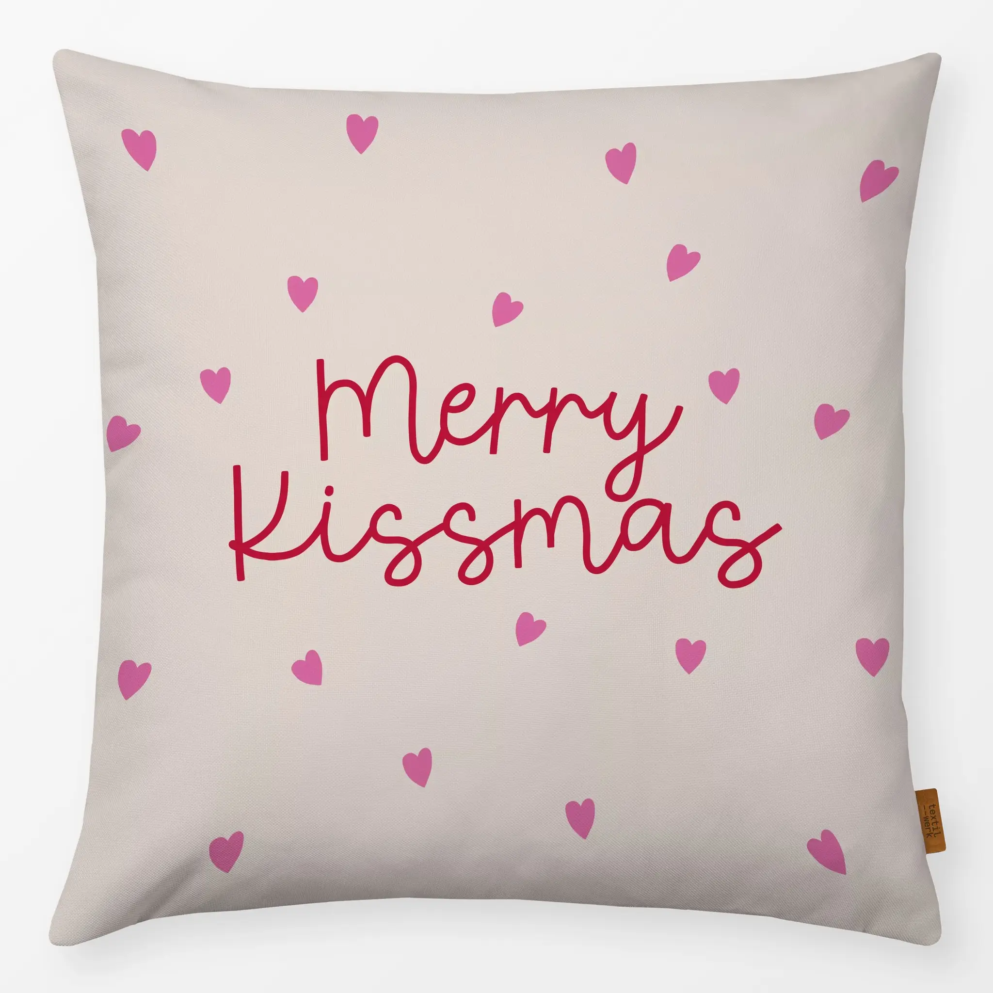Kissen Merry Kissmas beige pink - Weihnachten, Winter - von „Studio Kesse"