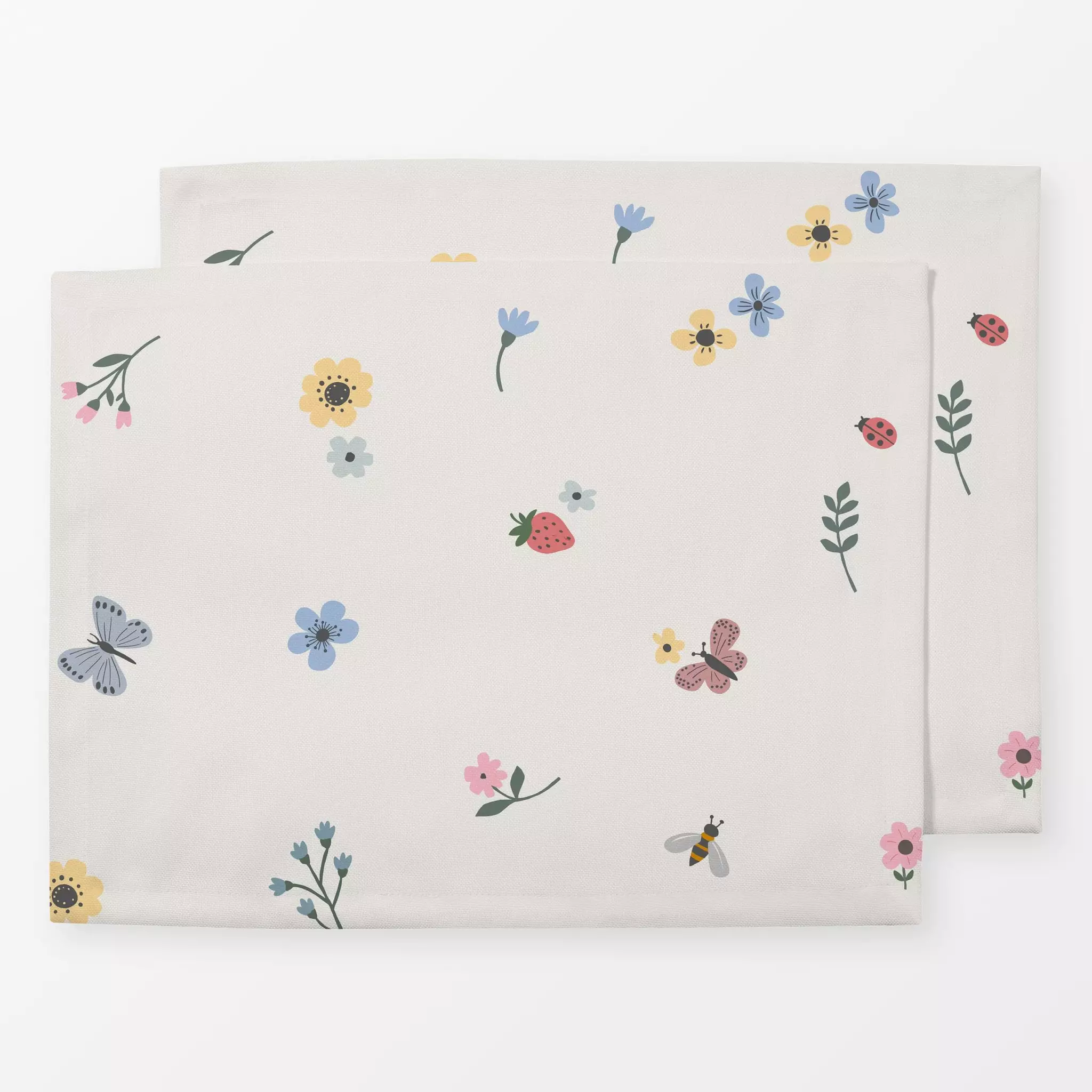 Tischset Blüten Bienchen Schmetterlinge - Blumen & Florales, Frühling, Pflanzen & Botanik - von „Studio Kesse"; Sommerblumen...
