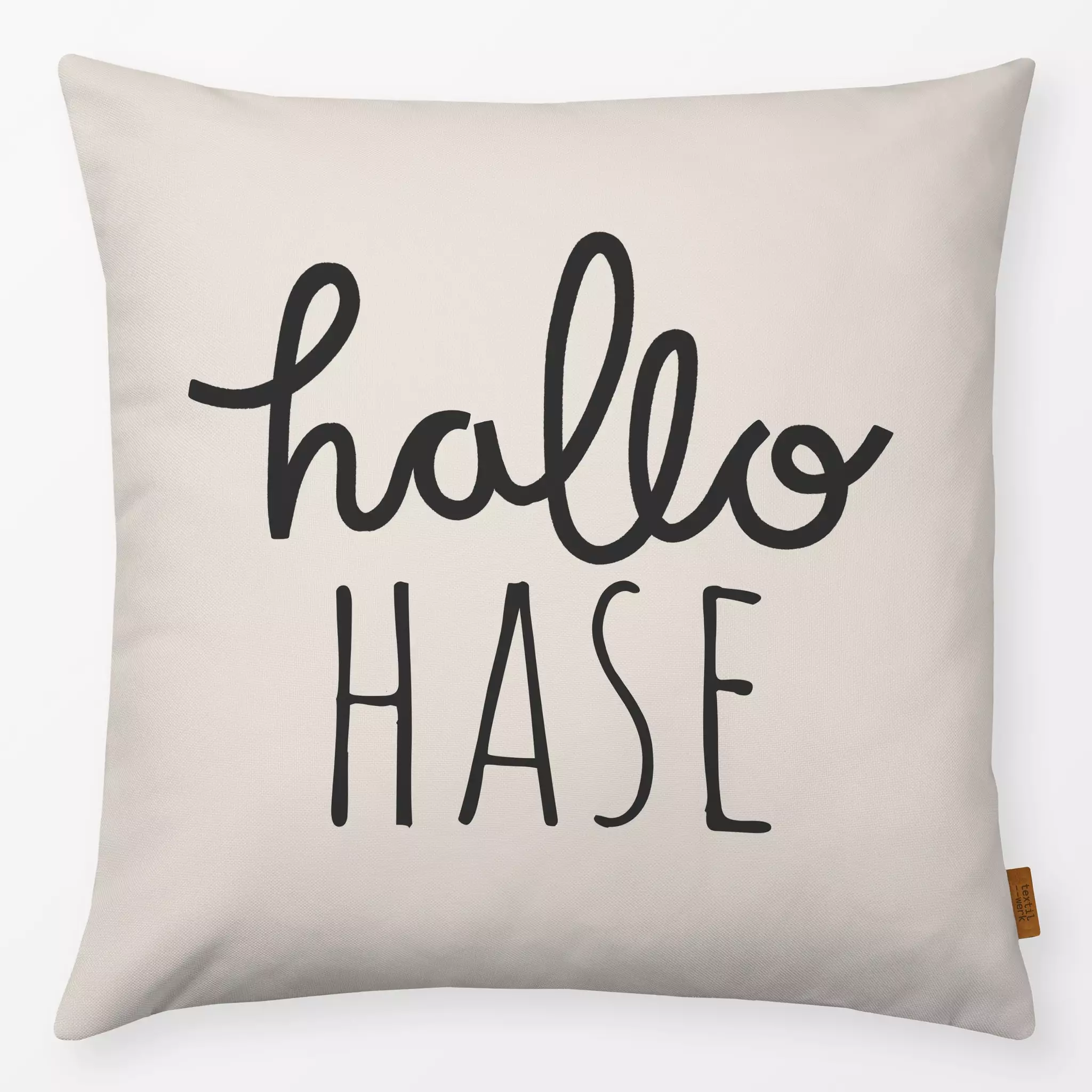 Kissen Hallo Hase offwhite - Frühling, Sprüche & Schriftzüge, Anlässe, Ostern - von „Studio Kesse"; Ostern, Osterhase, Spruc...