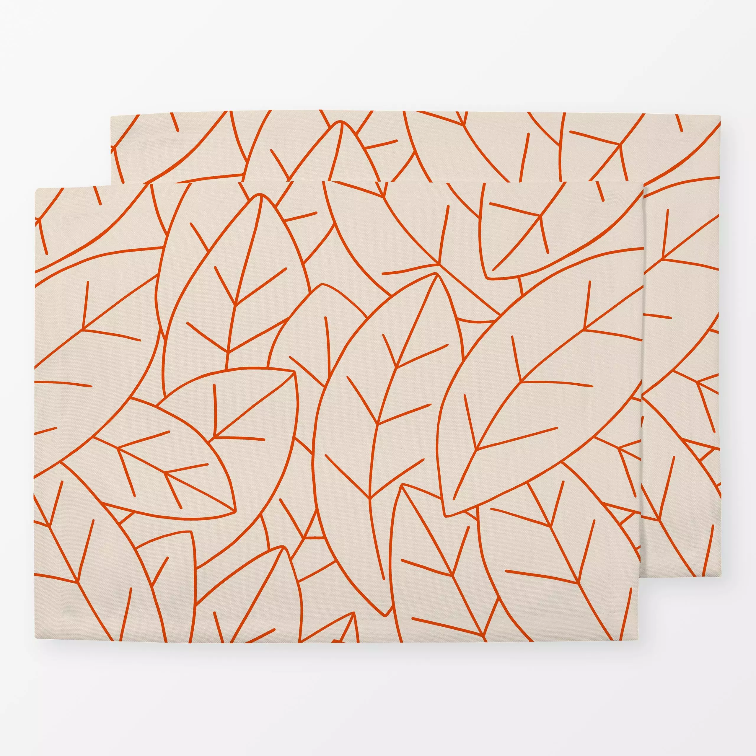 Tischset Blätter Outlines orange creme - Herbst, Pflanzen & Botanik - von „Studio Kesse"; Natur, Blätter, Laub, Wald, Herbst...
