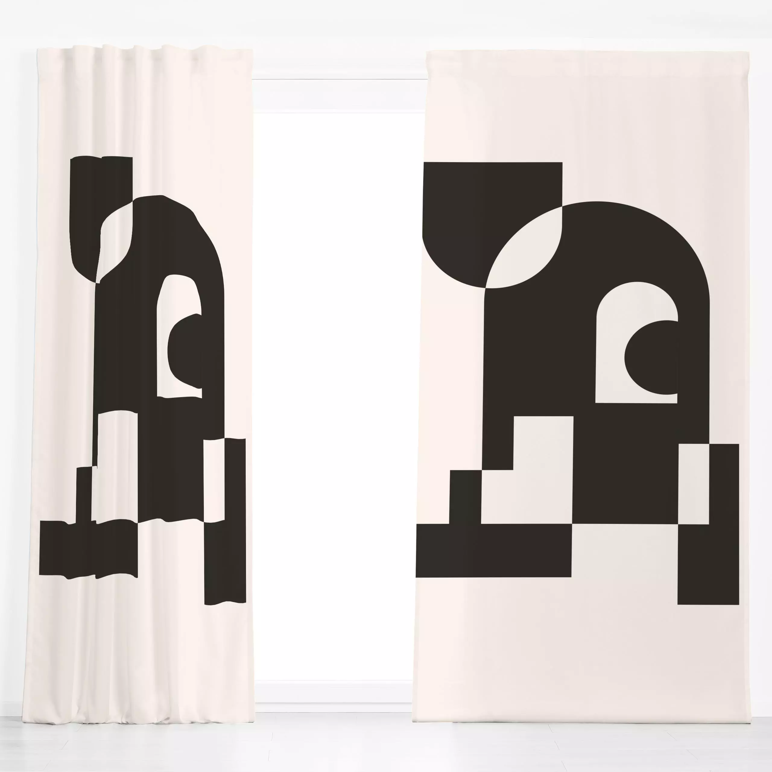 Dekovorhang Geomeform 06 Black&White - Symbole & Muster - von „BOUDOIR BOBO"; abstrakt, Geometrisch, formen, Form, abstract,...