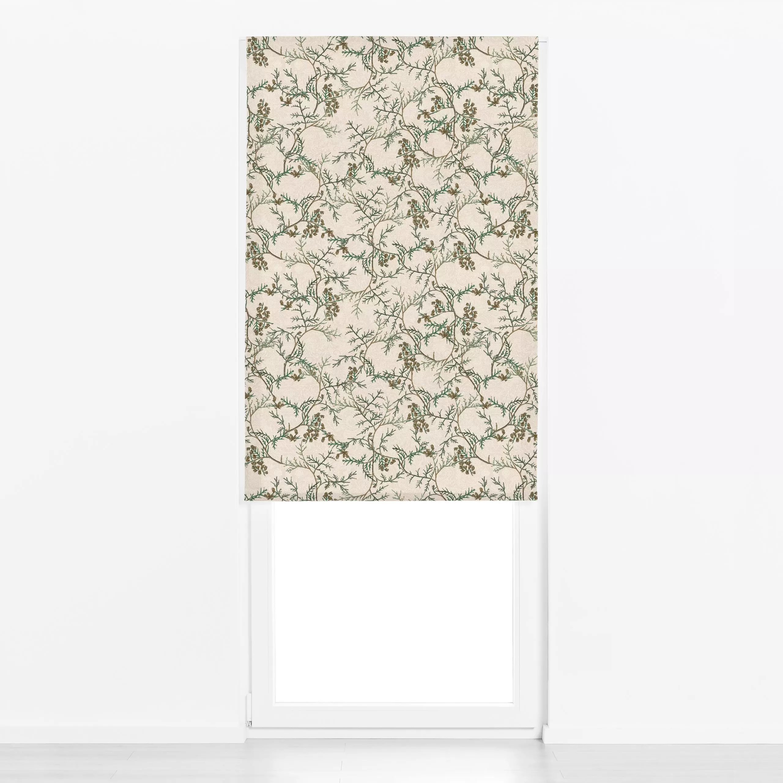 Raffrollo Christmas Juniper foliage II - Weihnachten, Winter, Pflanzen & Botanik - von „Bloomery Decor"; Blätter, Tannenbaum...