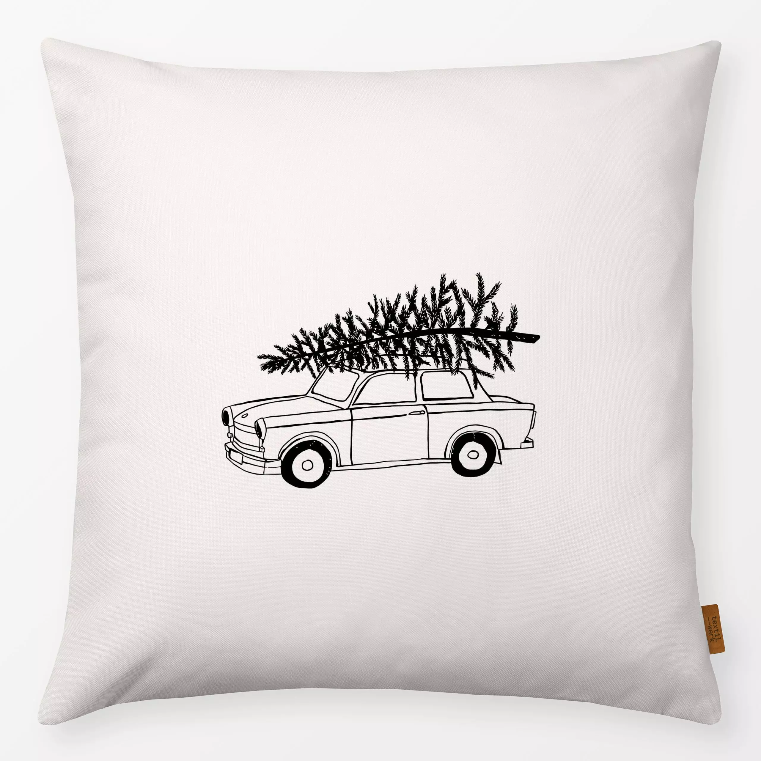Kissen Driving home for christmas - Weihnachten - von „moDeern Design Studio"; Weihnachtsbaum, Weihnachten, Auto, weihnachtl...