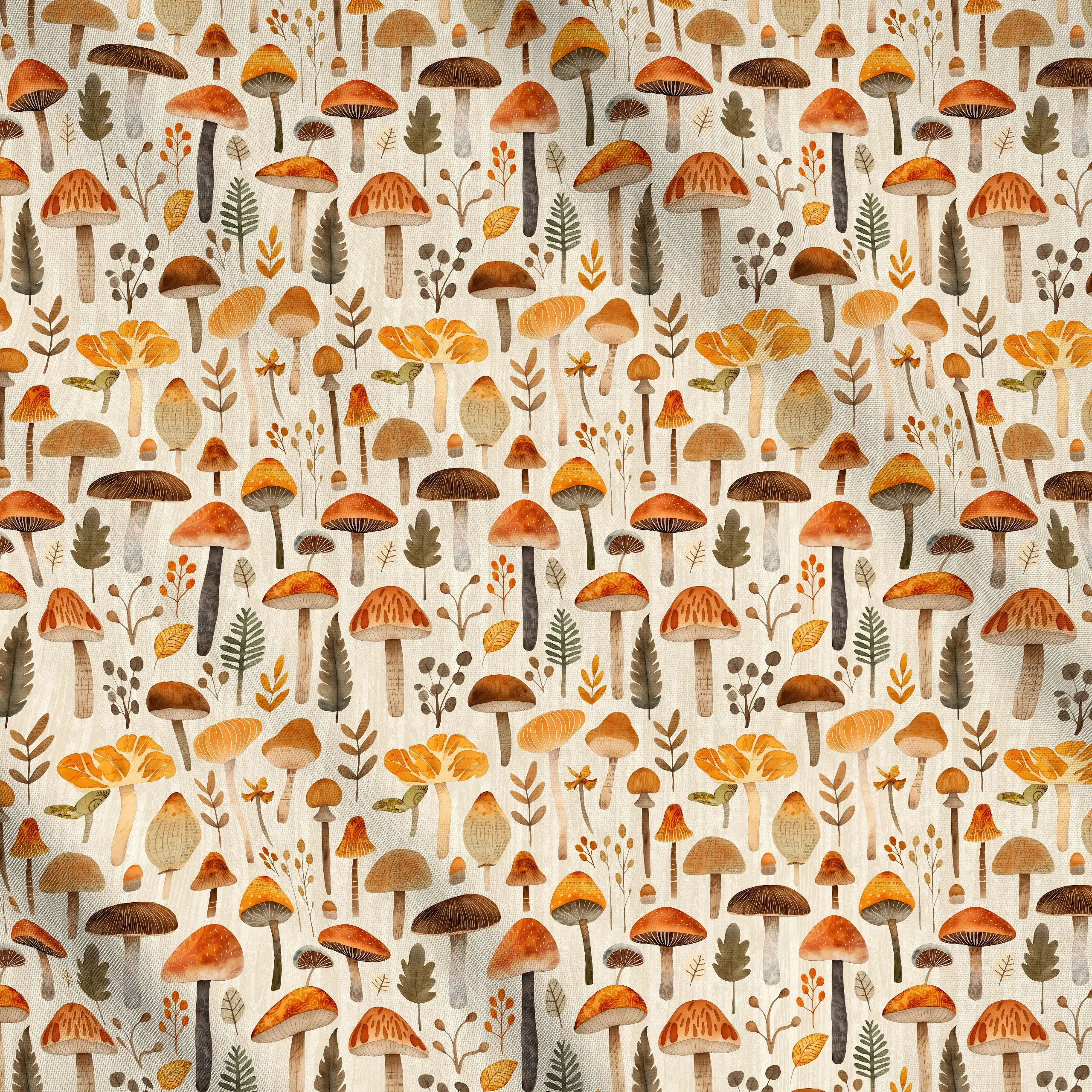 Meterware Mushroom Woodland - Herbst, Pflanzen & Botanik - von „Andrea Haase"; Aquarell, Blätter, Laub, Wald, Cozy, Herbst, ...