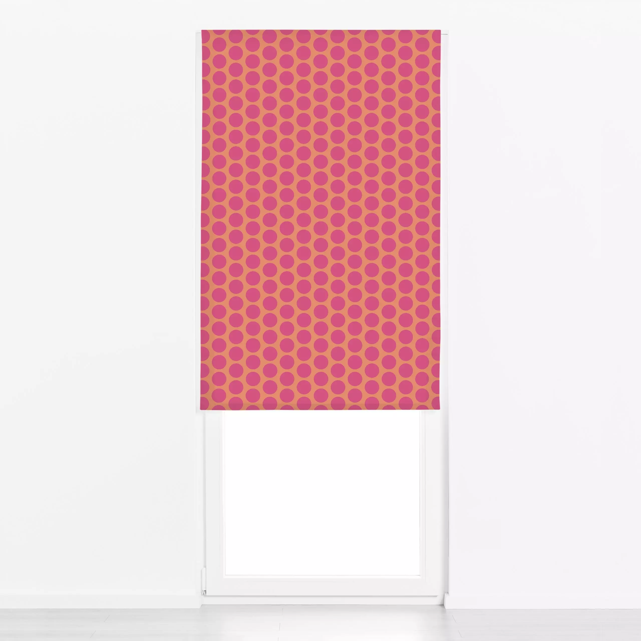 Raffrollo Polkadots pink orange - Herbst, Symbole & Muster - von „Andrea Liesert"; Muster, Punkte, Retro, Garten, Hygge, far...