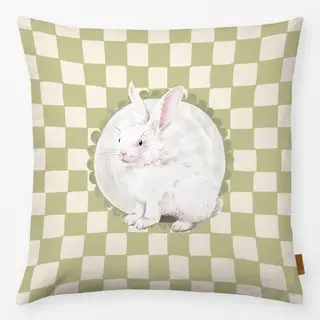 Kissen weißer Osterhase kariert grün