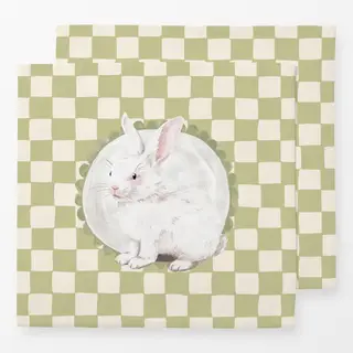 Servietten weißer Osterhase kariert grün