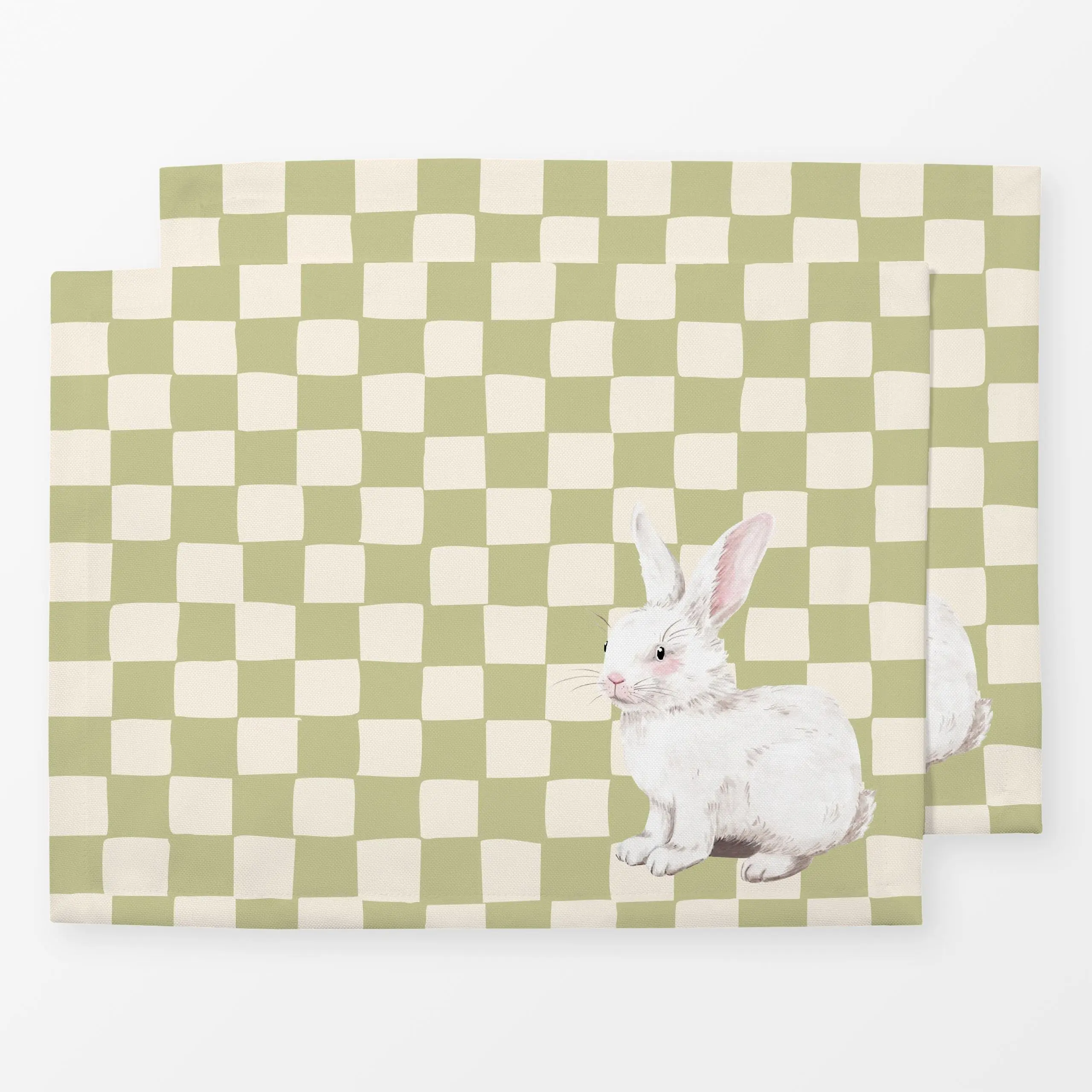 Tischset weißer Osterhase kariert grün, Tiere, gemustert, Ostern, von Katrin Graff
