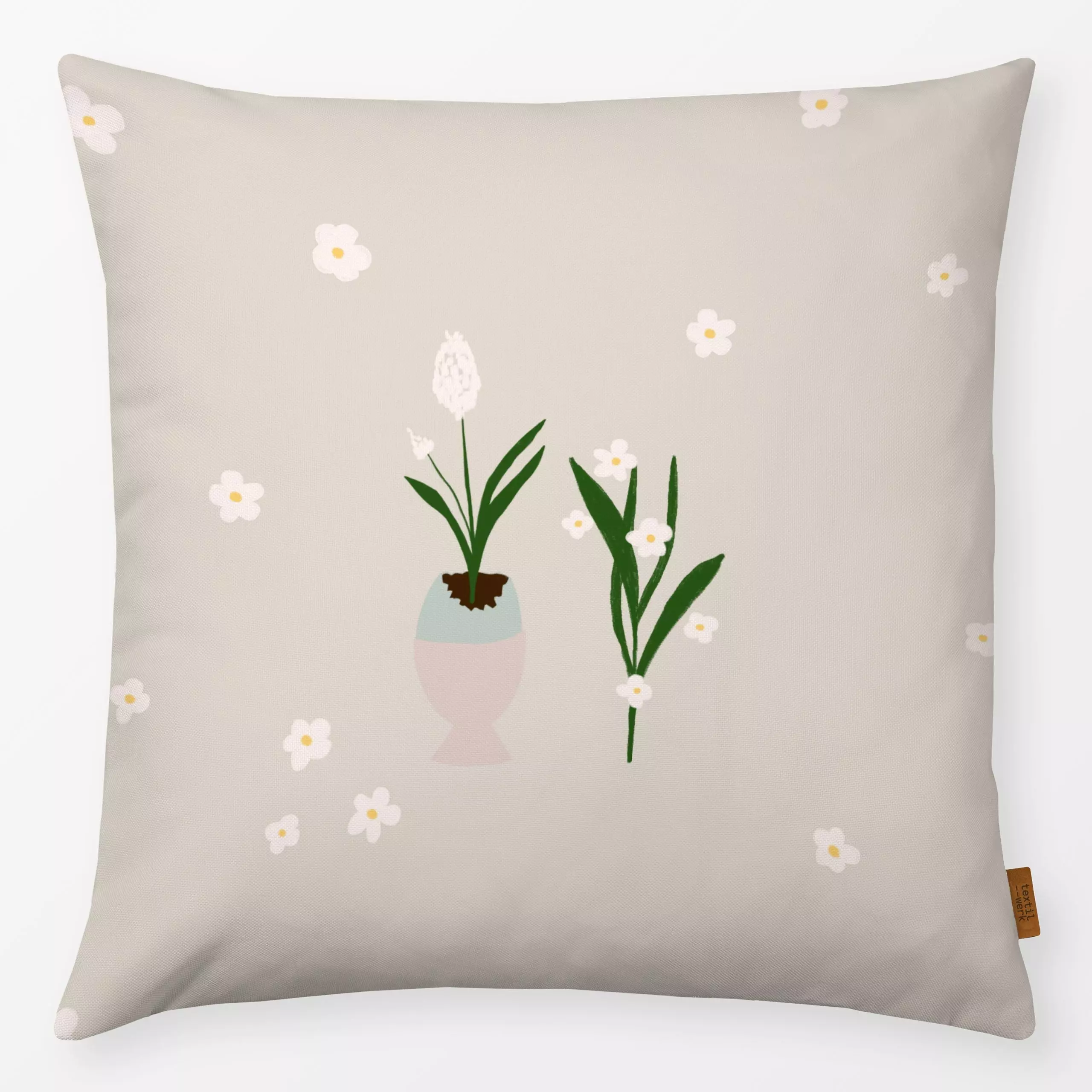 Kissen Blümchen Beige - Frühling - von „Sophie Augustin Illustration"; Blumen, Ostern, Ostermotiv, fruhling