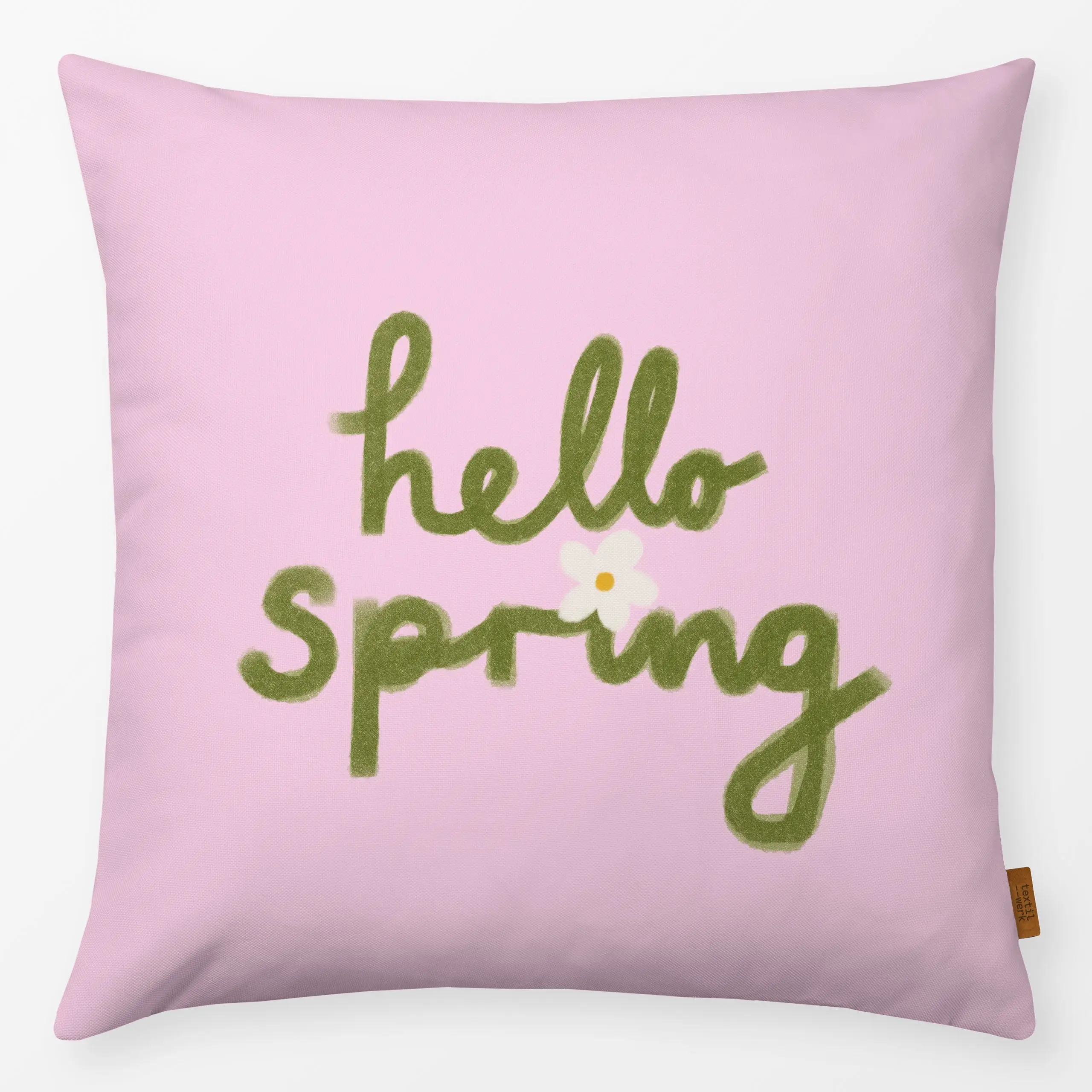 Kissen Hello Spring Pink - Frühling - von „Sophie Augustin Illustration"; Blumen, Ostern, typografie, Fruehling, Handletteri...