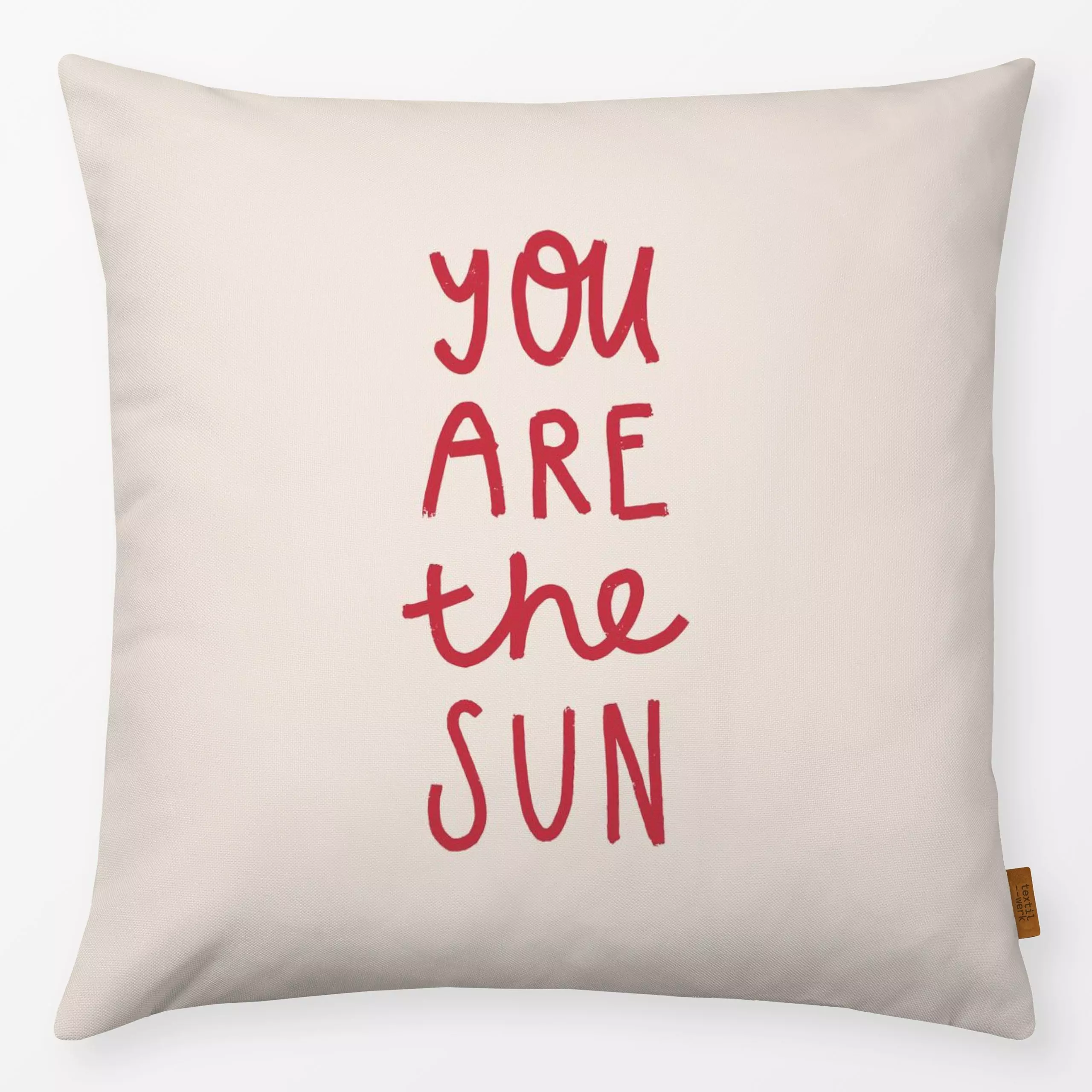 Kissen The Sun Red - Sommer, Sprüche & Schriftzüge - von „Kruth Design"; beige, Sommer, rot, spruch, Spruchkissen, Sommerlic...