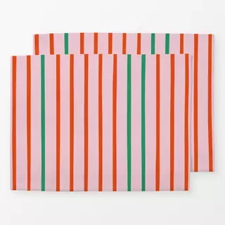 Tischset Streifen Duo | rosa-rot-grün