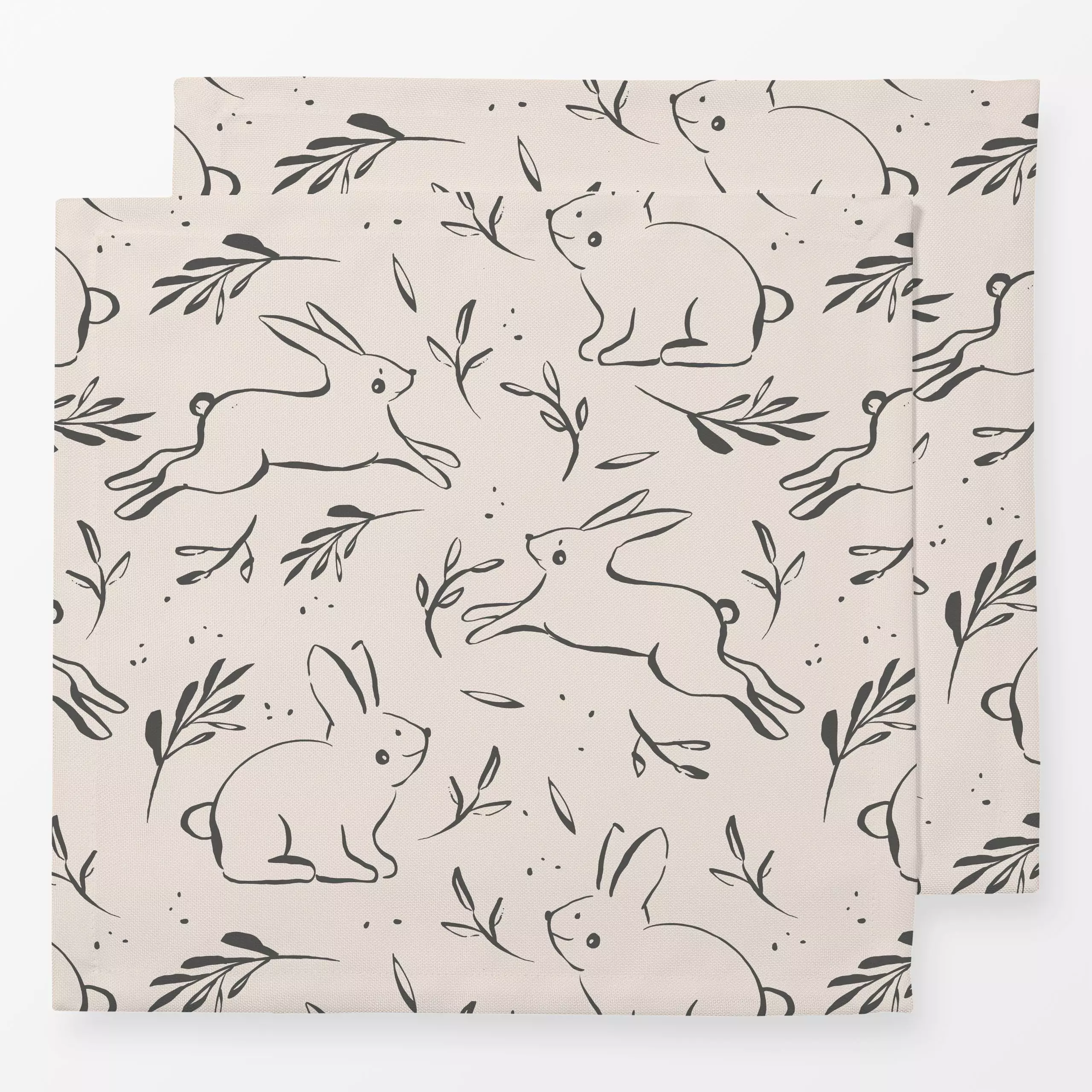 Servietten Pattern Bunny - Frühling, Tiere - von „Kruth Design"; schwarz, Kinder, Zeichnung, Hase, beige, modern, Ostern, Os...