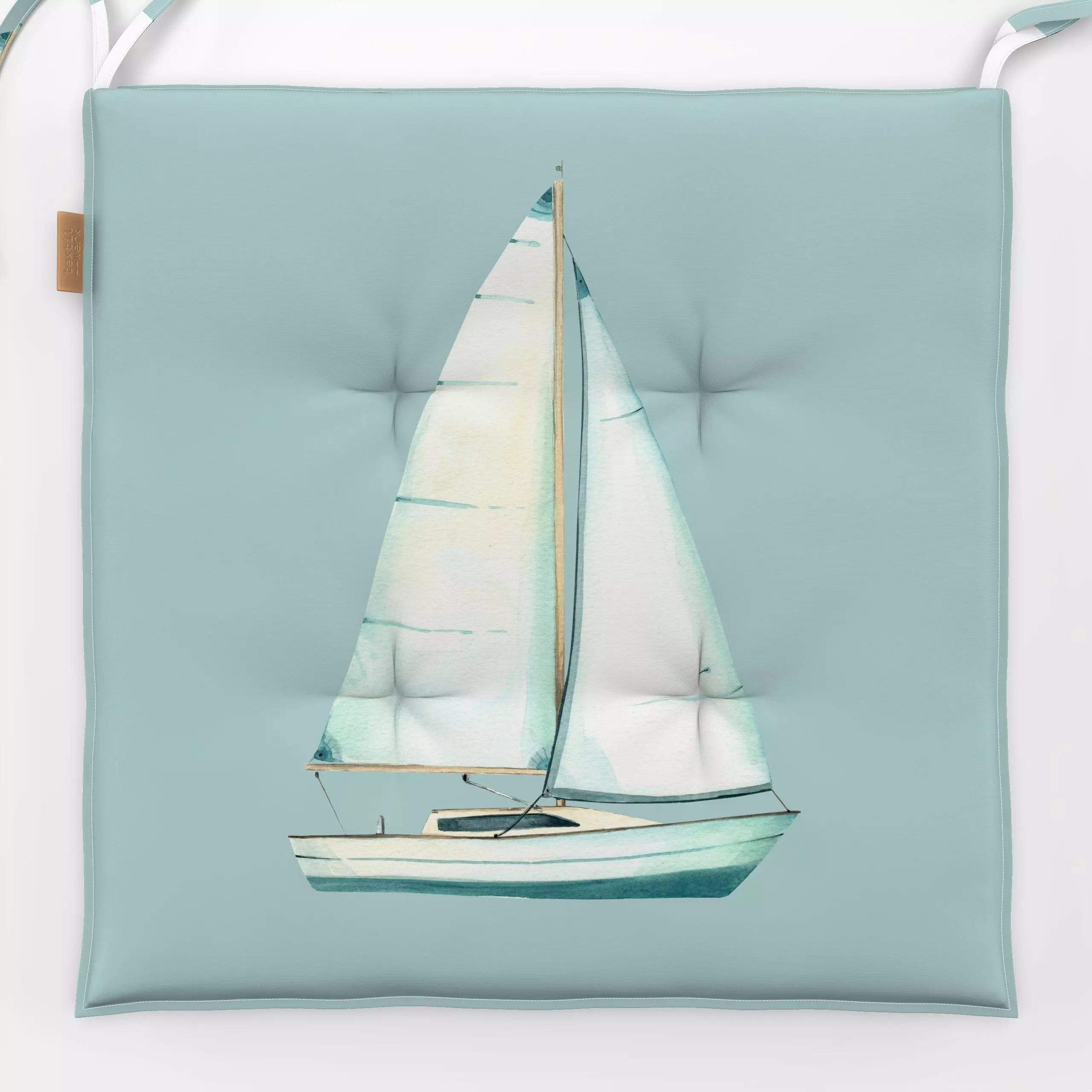 Sitzkissen Kleine Segelyacht Türkis - Sport - von „Katrin Graff"; Meer, Sommer, Urlaub, maritim, outdoor, hellblau, nautical...