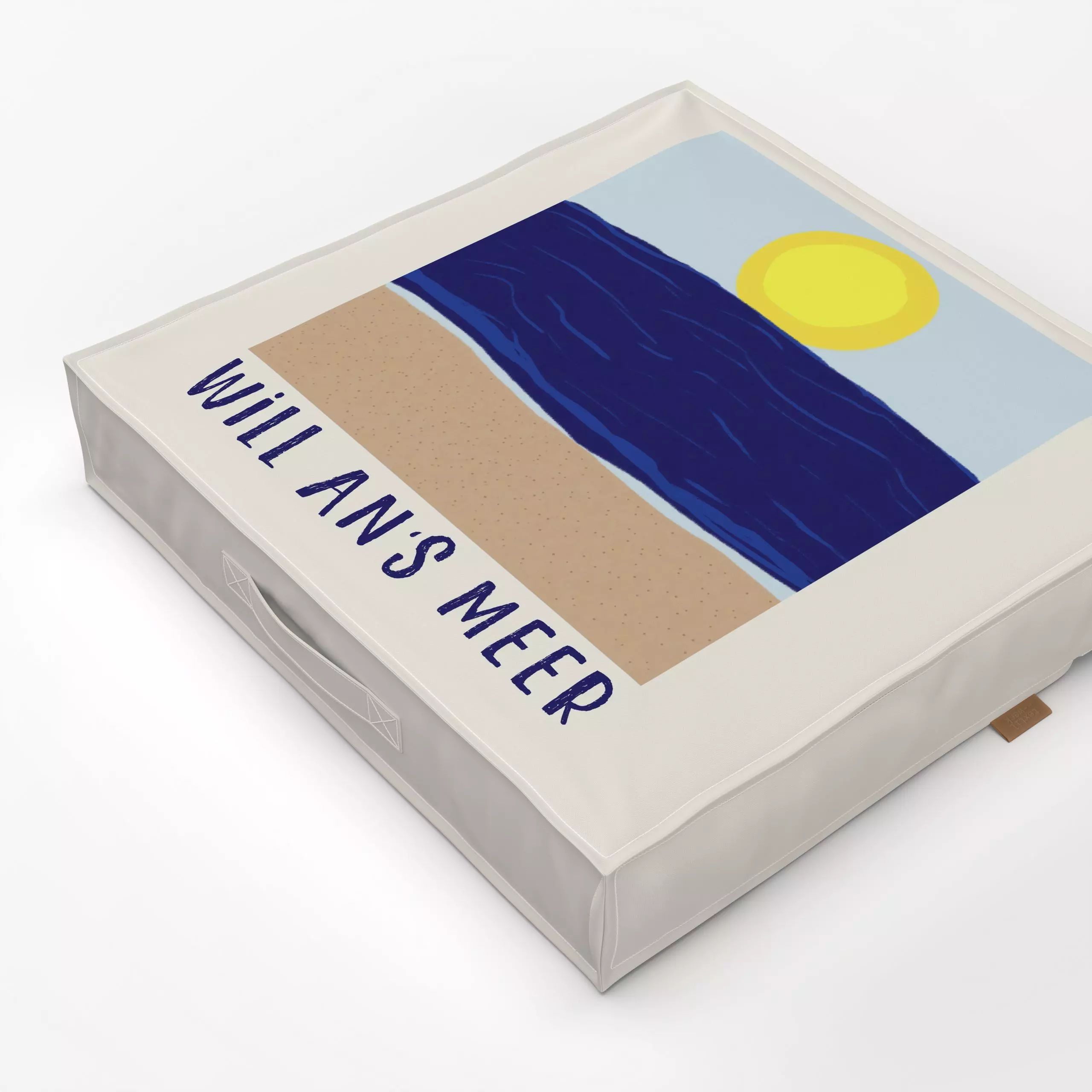 Bodenkissen Will an's Meer Typo Strand - Natur & Landschaft, Sommer - von „Mareen Heinz"; Illustration, Meer, Sonnenaufgang,...