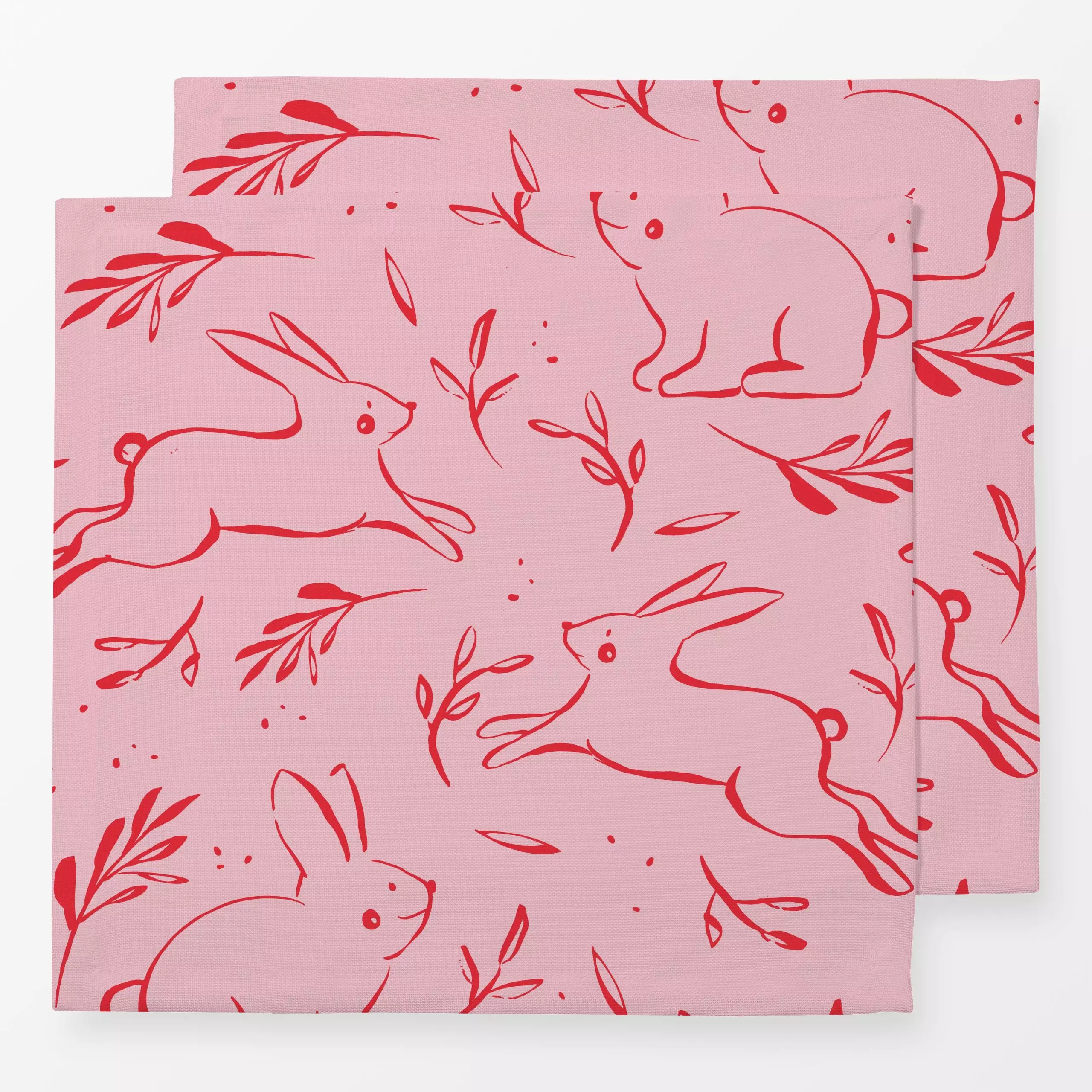 Servietten Pattern Bunny Pink - Frühling, Anlässe, Ostern - von „Kruth Design"; Zweig, Garten, Hase, Osterhase, Geschenk, Ga...