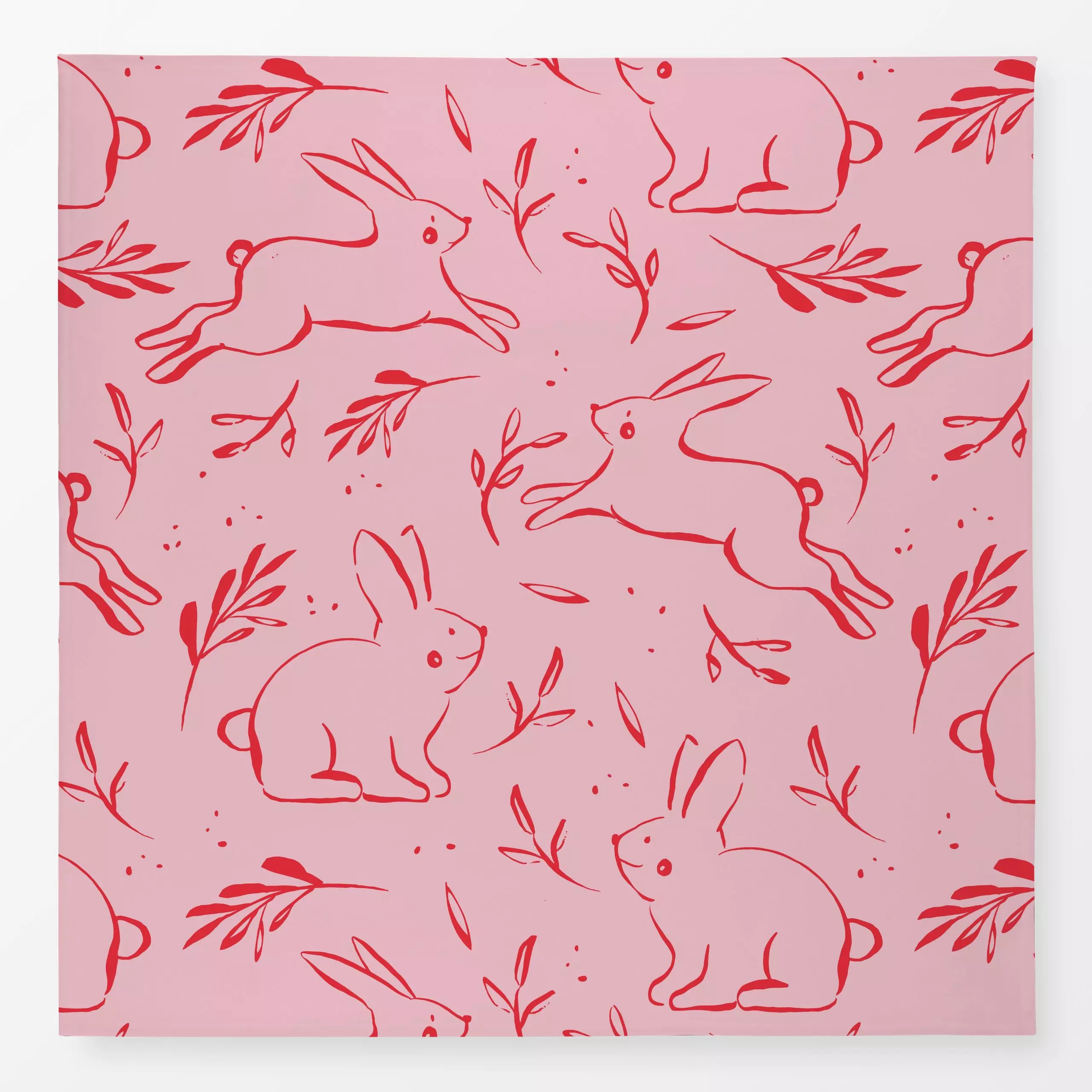 Tischdecke Pattern Bunny Pink - Frühling, Anlässe, Ostern - von „Kruth Design"; Zweig, Garten, Hase, Osterhase, Geschenk, Ga...