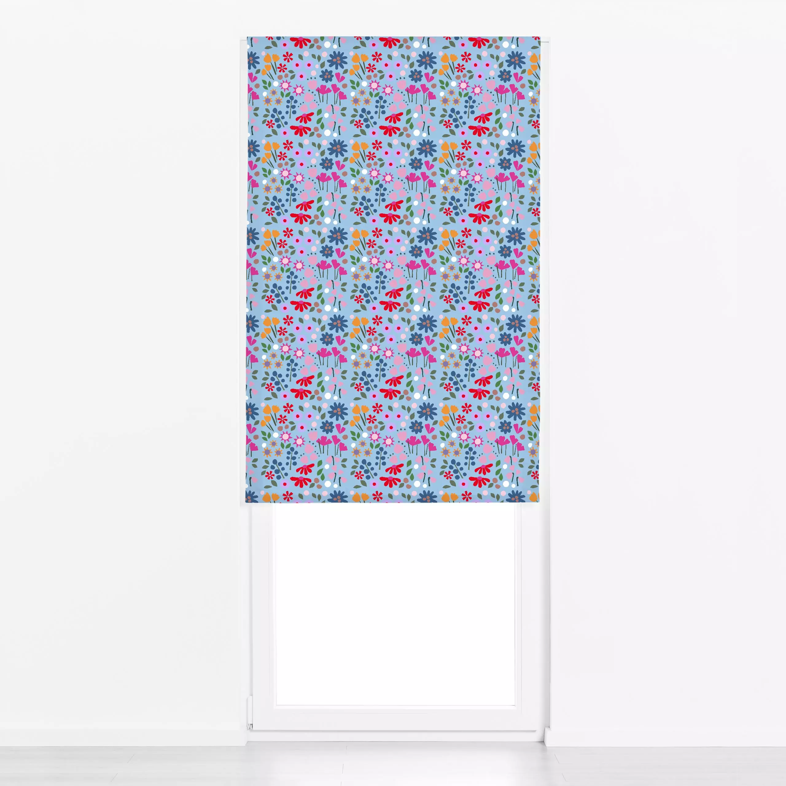 Raffrollo Millefleur Allover hellblau - Blumen & Florales, Frühling, Pflanzen & Botanik - von „Iris Knabenschuh Textildesign...