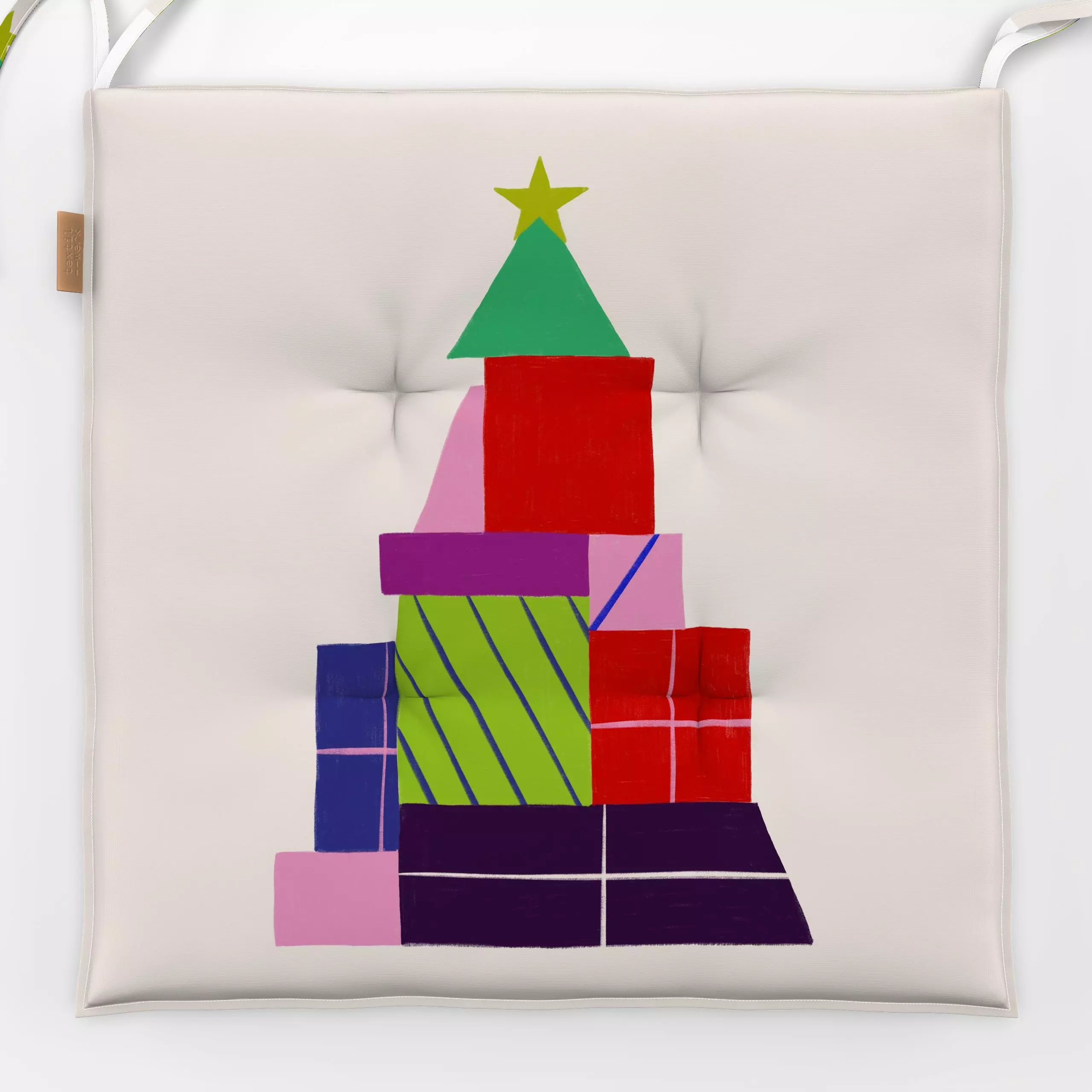 Sitzkissen Geschenkebaum - Weihnachten - von „Sophie Augustin Illustration"; Tannenbaum, Weihnachtsbaum, Weihnachten, Stern,...