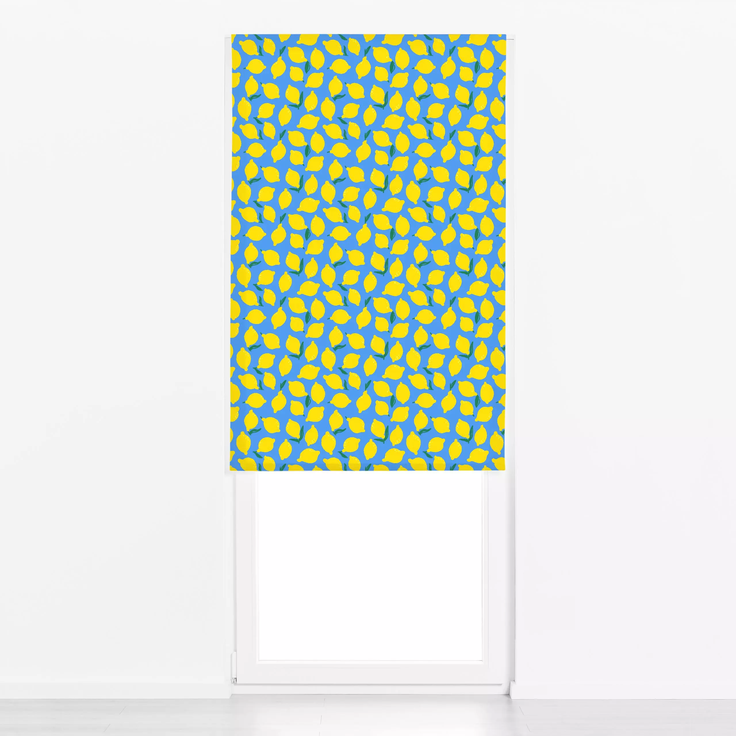 Raffrollo Juicy Lemons blue - Sommer, Symbole & Muster, Früchte - von „Janna Schipper"; Zitrone, blau, lemon, citrus, Sommer...