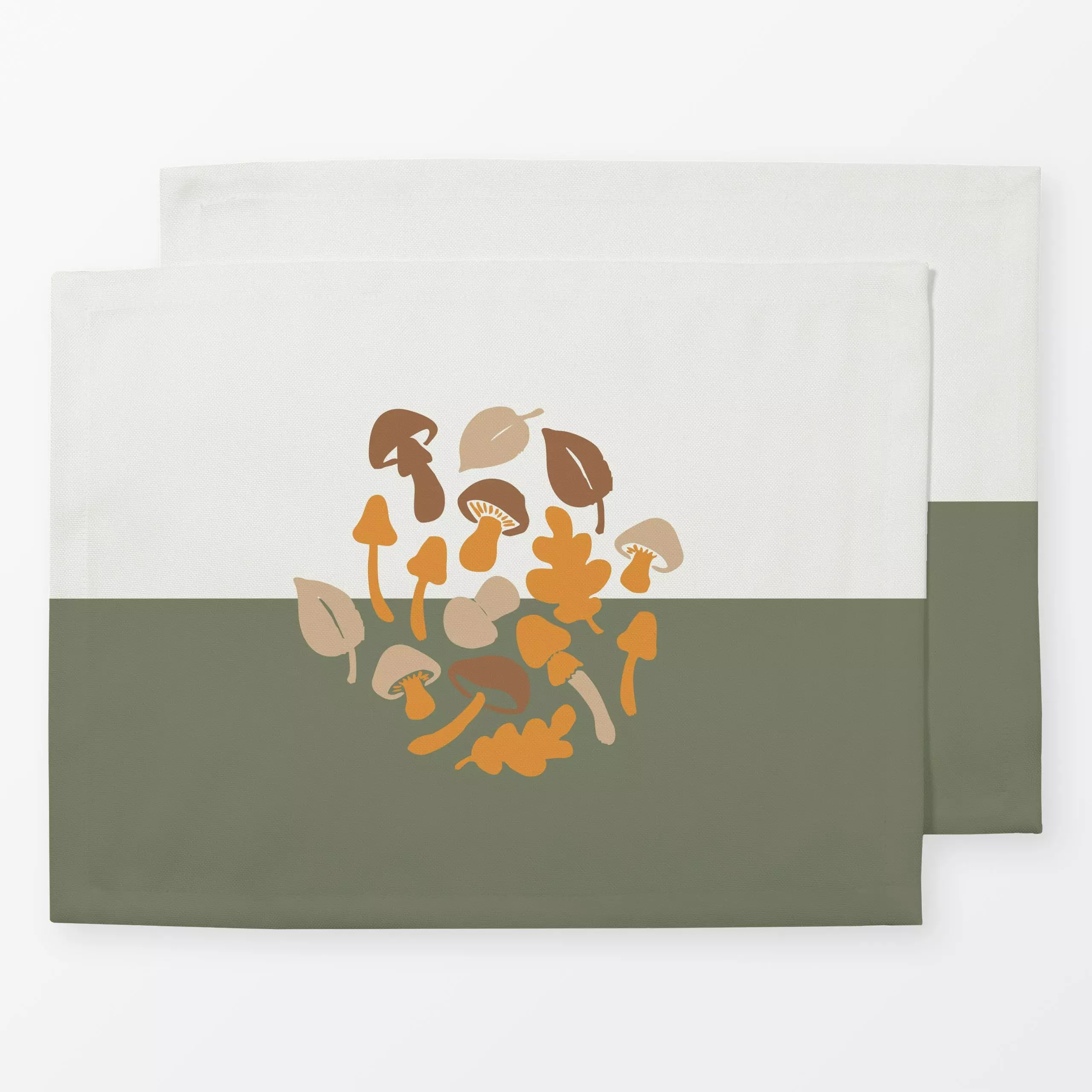 Tischset Pilzkreis grün weiß - Natur & Landschaft, Pflanzen & Botanik, Gemüse - von „Katrin Graff"; Blätter, Herbst, Herbstd...