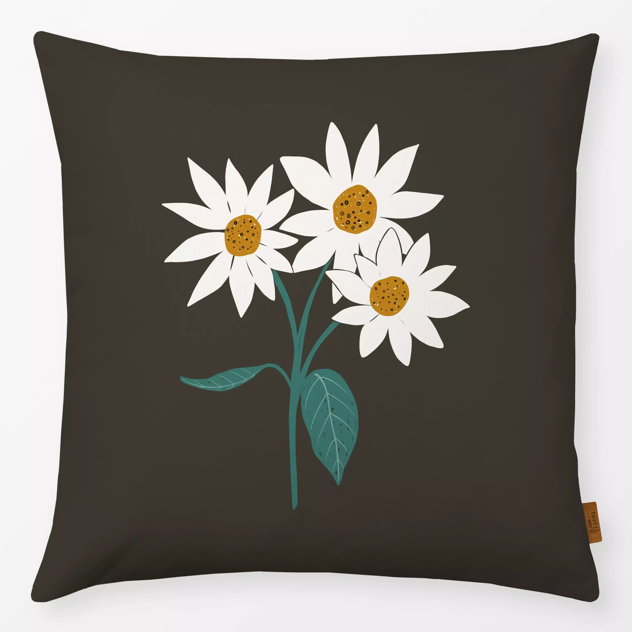 Kissen Blume abstrakt anthrazit - Symbole & Muster - von „Kathrin Woo"; minimal, abstrakt, Blumen, modern, verspielt, floral...