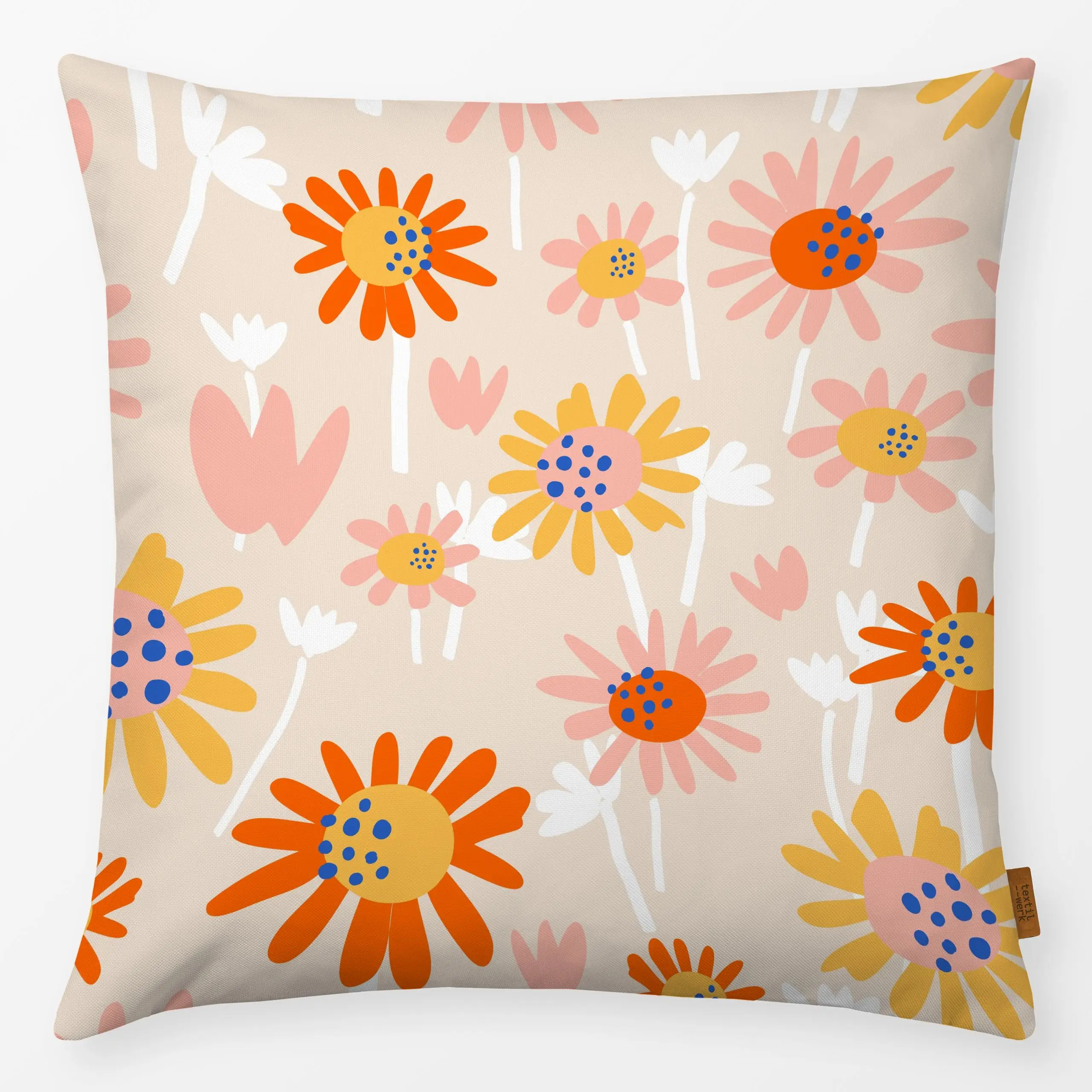 Kissen Blumen - Let spring begin - Frühling, Ostern - von „Heyduda"; Illustration, Blüten, Ostern, frisch, Blumenmuster, Son...