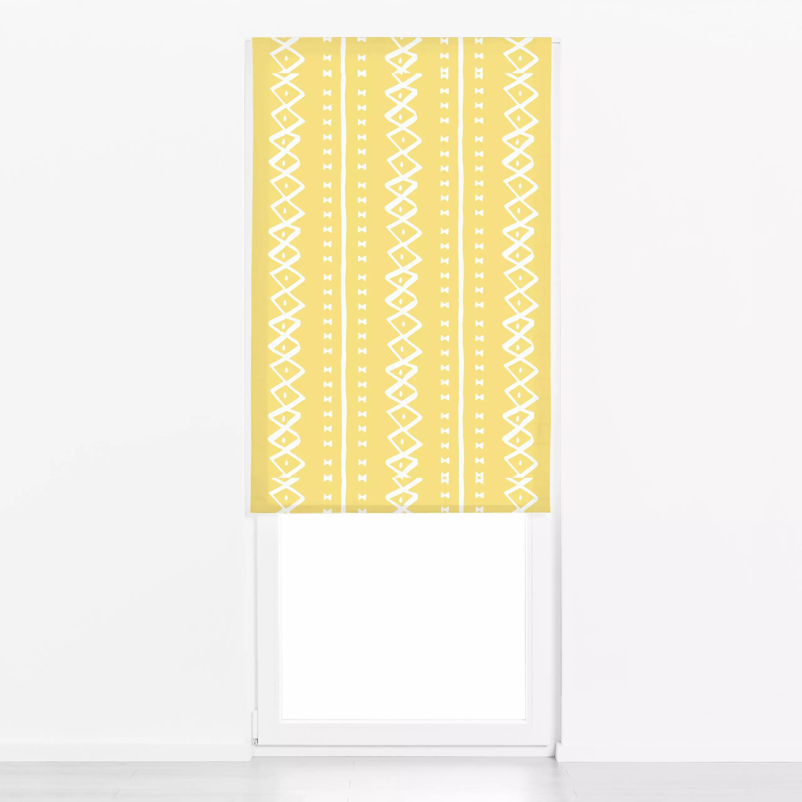 Raffrollo Boho Sommer Gelb 1 - Sommer, Symbole & Muster - von „Uta Naumann"; boho, Muster, abstrakt, Streifen, Retro, Strich...