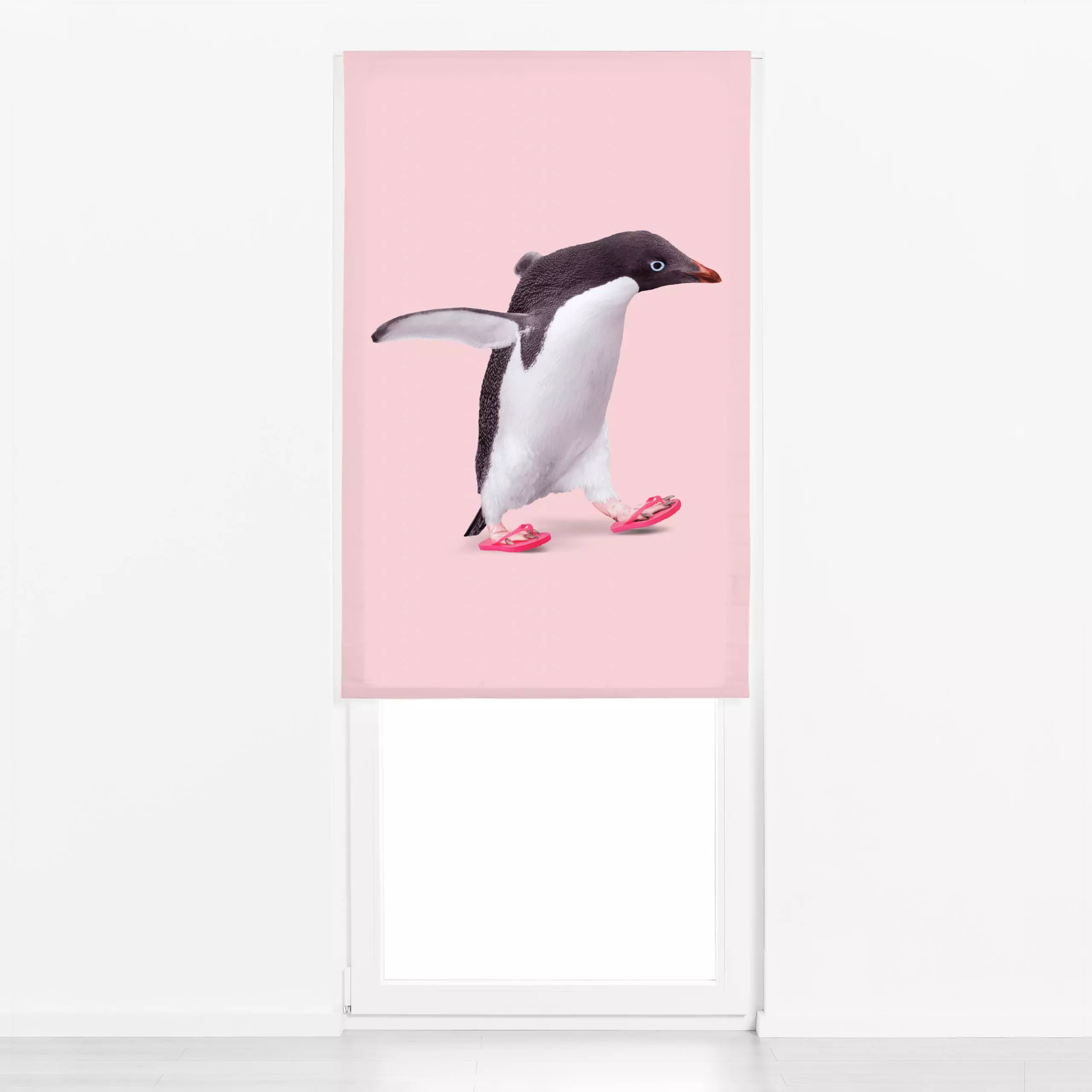 Raffrollo Flip Flop Penguin - Kinderzimmer & Motive für Kinder, Tiere - von „Jonas Loose"; Kinder, Vogel, Pinguin, Tiere, Ki...