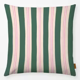 Kissen Streifen Tannengrün & Pink